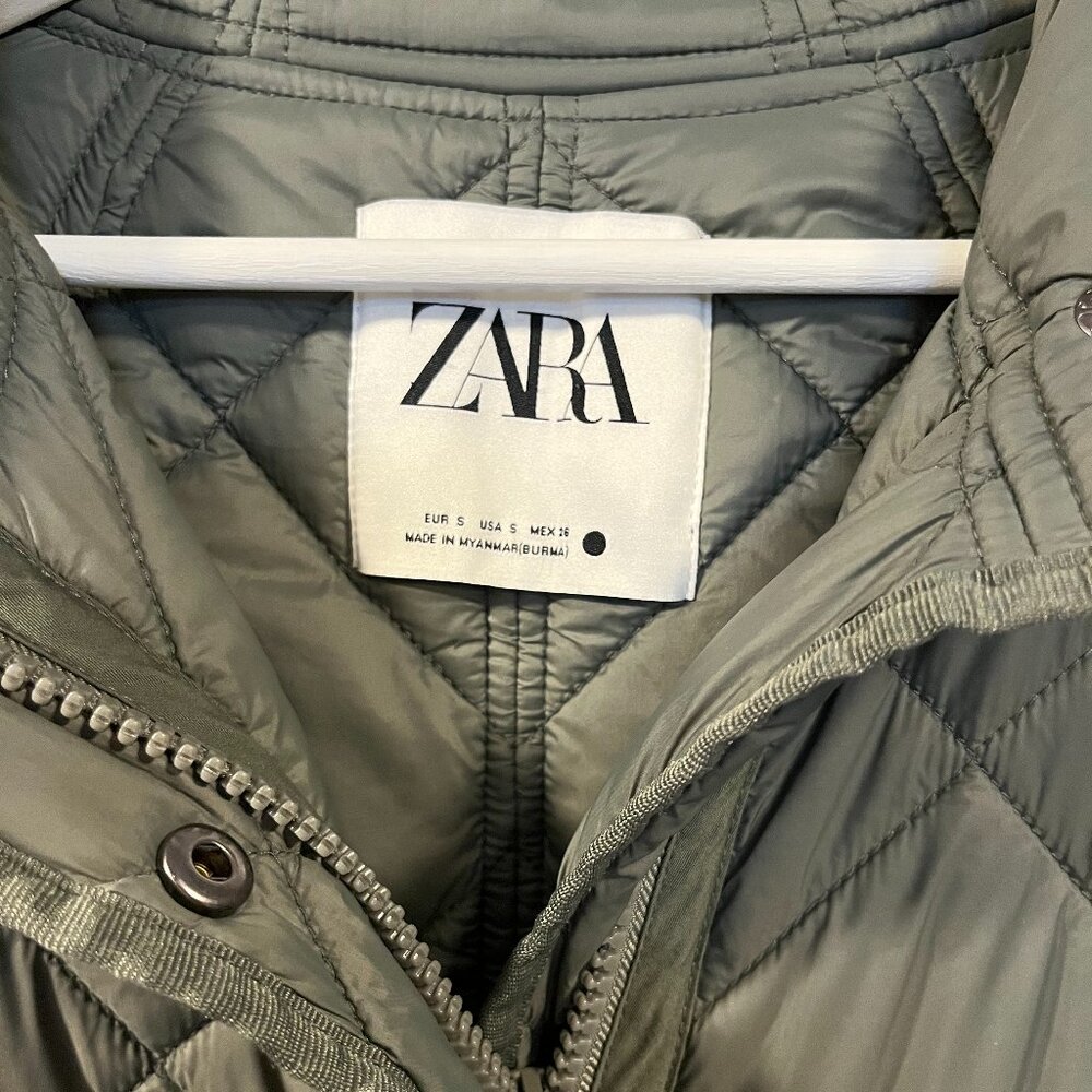 ZARA Olive/ Green Oversized Quilted Coat /Puffer Small - Picture 6 of 6